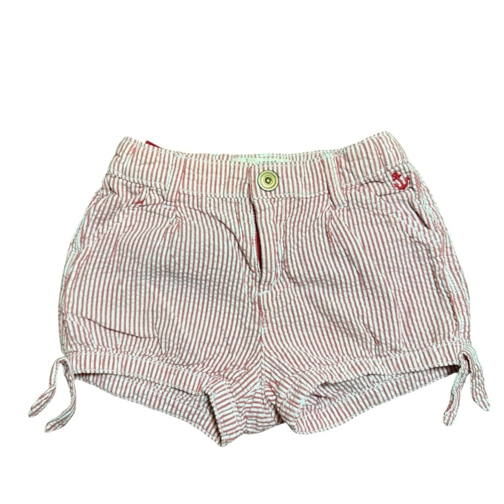 H&M L O G G Girls Red White Striped Cotton Shorts Anchor Detail Size 3-4Y